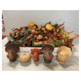 Tray Lot Of Fall Decor, Candles, Candle Rings,