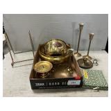 Tray Lot Of Ornamental Brass Items, Asian Comb