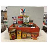 Box Of Vintage Tins, Assorted Petroleum Cans