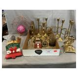 Tray Lot With Brass Candleholders, Christmas,