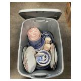 Tote With Transferware & Assorted China