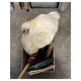 Box Lot With Fur Owl Placque, Clock, Flags