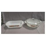 (2) Fire-King Casserole Dishes w/ (1) Glass Lid
