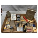 Tray Lot Of Assorted Lighters, Cigarette Case