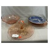 Pink Depression Glassware, Staffordshire Plate