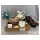 Tray Lot With Pitcher & Bowl, Ceramic Nut Dish,