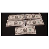 (5) Two Dollar Bills