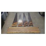 (4) Hand Saws & (5) Vintage Yardsticks