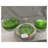 Green Depression Plates & Relish Dish