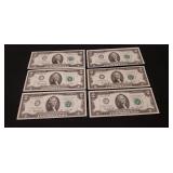 (6) Two Dollar Bills