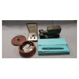 Tray Of Assorted Items, Foreign Coins, Bank,