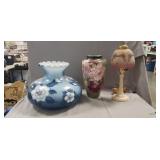 (1) Glass Lamp Shade, (1) Vase & (1) Electric