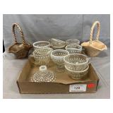 Opalescent Hobnail Glassware, Ceramic Baskets