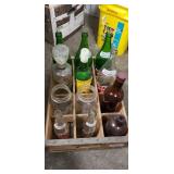 Vintage Wooden Bottle Crate w/ Assorted Vintage