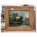 Reverse Glass Painting w/Ornate Frame; Damage,