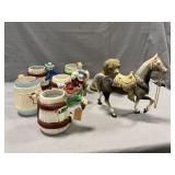 (5) Occupied Japan Cowboy Mugs, Breyer Horse