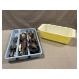 Pyrex Loaf Dish, Assorted Flatware