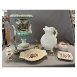 Italian UrnPlanter, Hobnail Milk Glass Pitcher