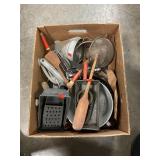 Box Lot Of Vintage Kitchen Utensils, Pans