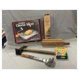 Tray Lot With Marble Cheese Slicer, Meat