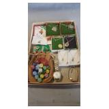Tray Of Assorted Jewelry & Marbles