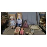 Tray Of Assorted Vintage Dolls, Baby Sweater &