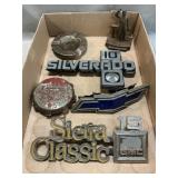 Lot With Car Emblems, Tank Cap, Ashtray