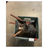 Milk Crate With Antique Cast Iron Screw Jack