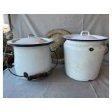 Pair Of Enamel Chamber Pots, Extra Lid