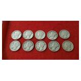 (10) Silver Mercury Dimes