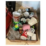 Box Lot Of Glassware, Coffee Mugs