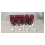 (4) Pyrex Custard Dishes & (9) Assorted Ruby Red