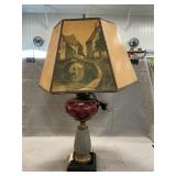 Vintage Cranberry Glass & Brass Lamp