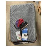 Box Lot With Pet Bed, Collars, Leashes