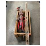 Wooden Crate With Jack, Level, Garden Stake, Gas
