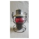 (1) Vintage Railroad Lantern w/ Red Glass Globe