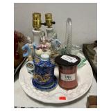 Colonial Porcelain Lamp Bases, Glassware, Candle,