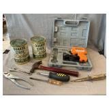 Lot With Soldering Gun, Motor Oil, Asst. Tools,