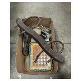 Box Lot With Vintage Yoke, Sprinkler, Thermometer