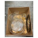 Box Lot Of Glassware, Painted Tray