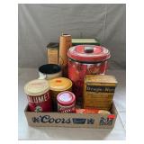 Collection Of Vintage Tins, Flour Sifter,