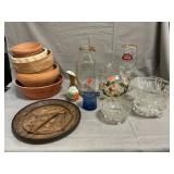 Glassware, Planters, Wooden Placque