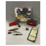 Wooden Buildings, Cast Iron Fire Engine& Dog