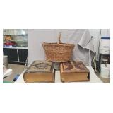 (2) Large Vintage Bibles & (1) Wicker Basket