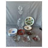 Decanter, Assorted Ashtrays, Gettysburg Plate