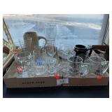 2 Trays Of Assorted Glasses, Mugs, Tankards