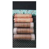 (5) Rolls Of Unsearched Wheat Pennies (250 Count)
