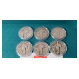 (6) Silver Standing Liberty Quarters