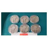 (6) Silver Standing Liberty Quarters