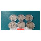 (6) Silver Standing Liberty Quarters